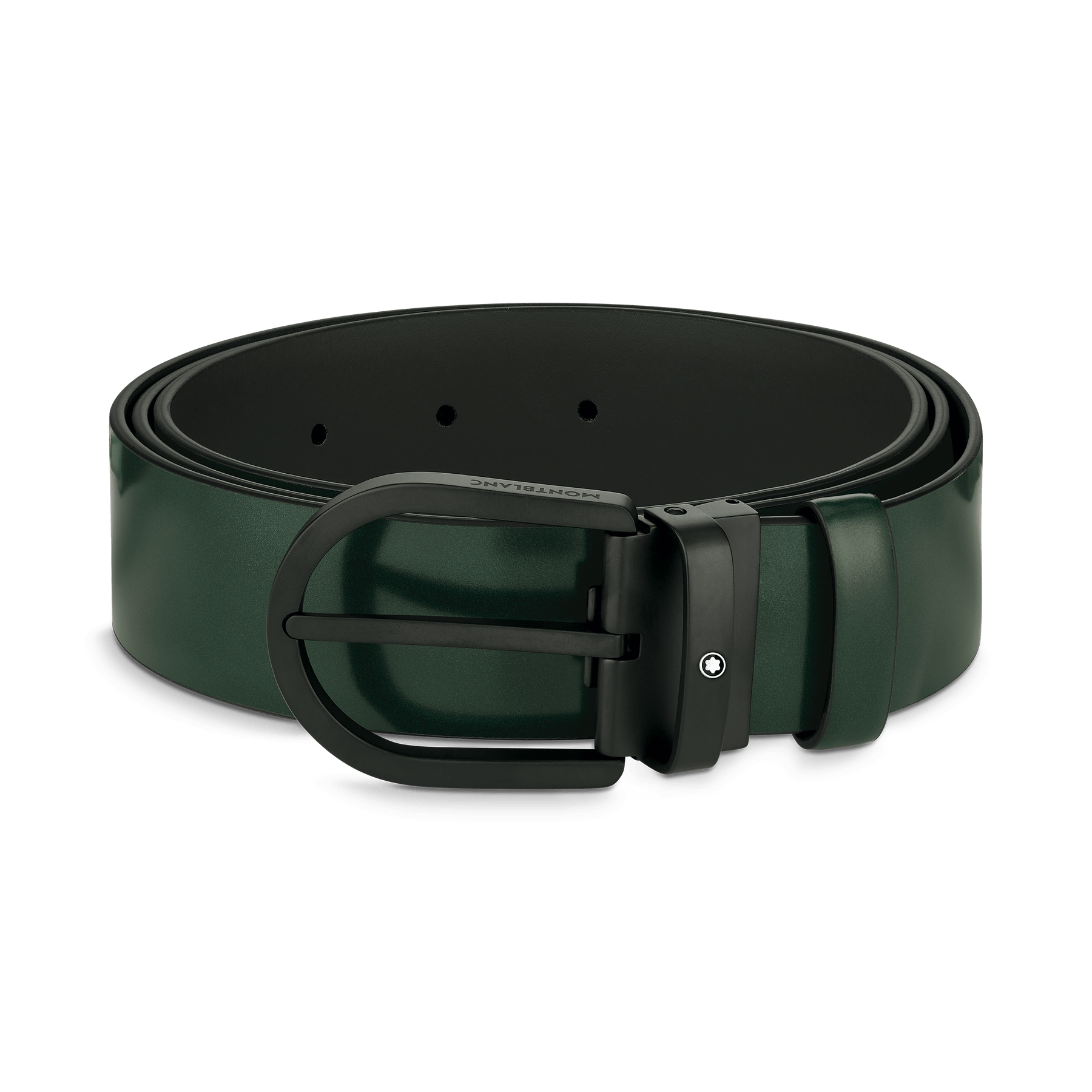 Horseshoe buckle green 35 mm leather belt