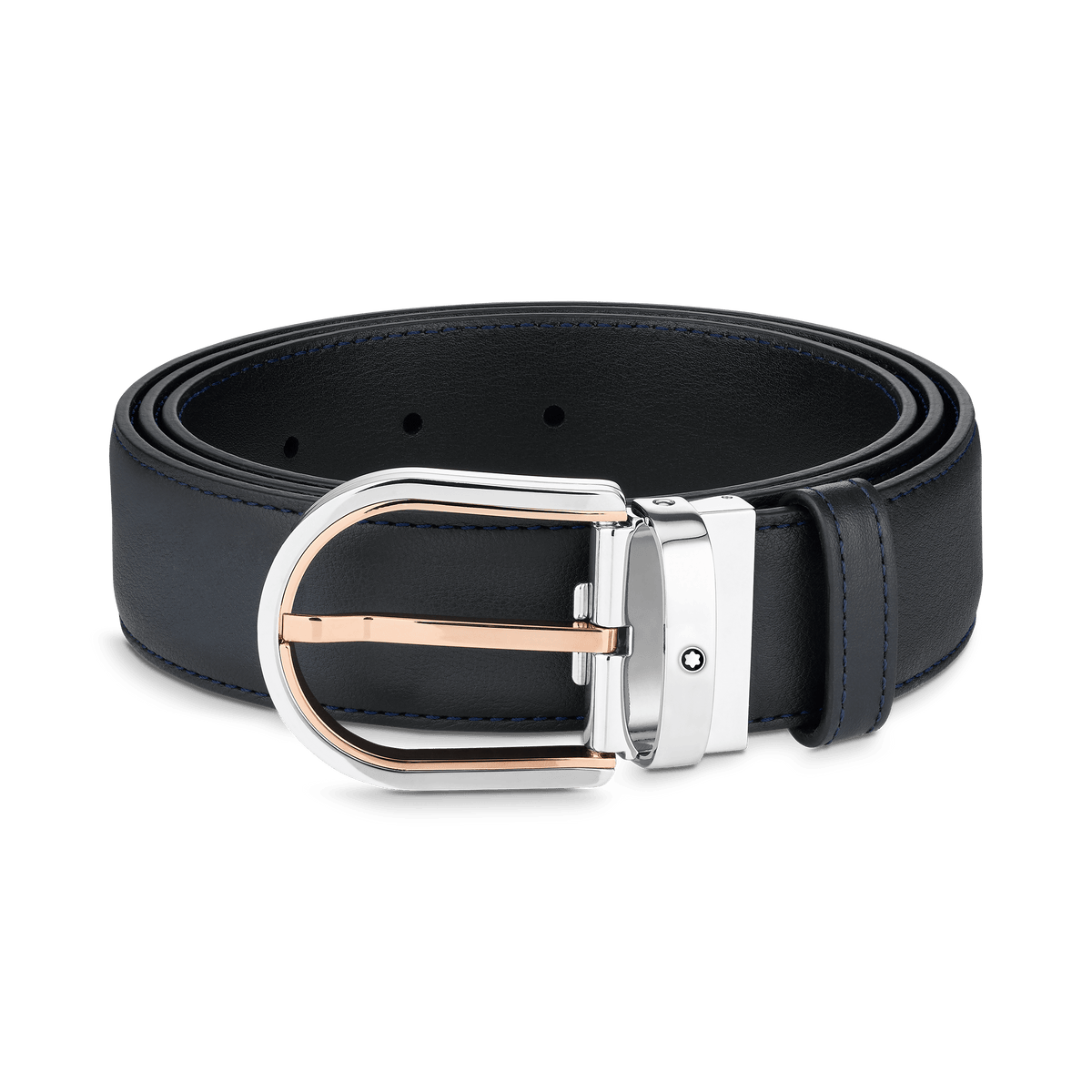Horseshoe buckle blue 35 mm leather belt