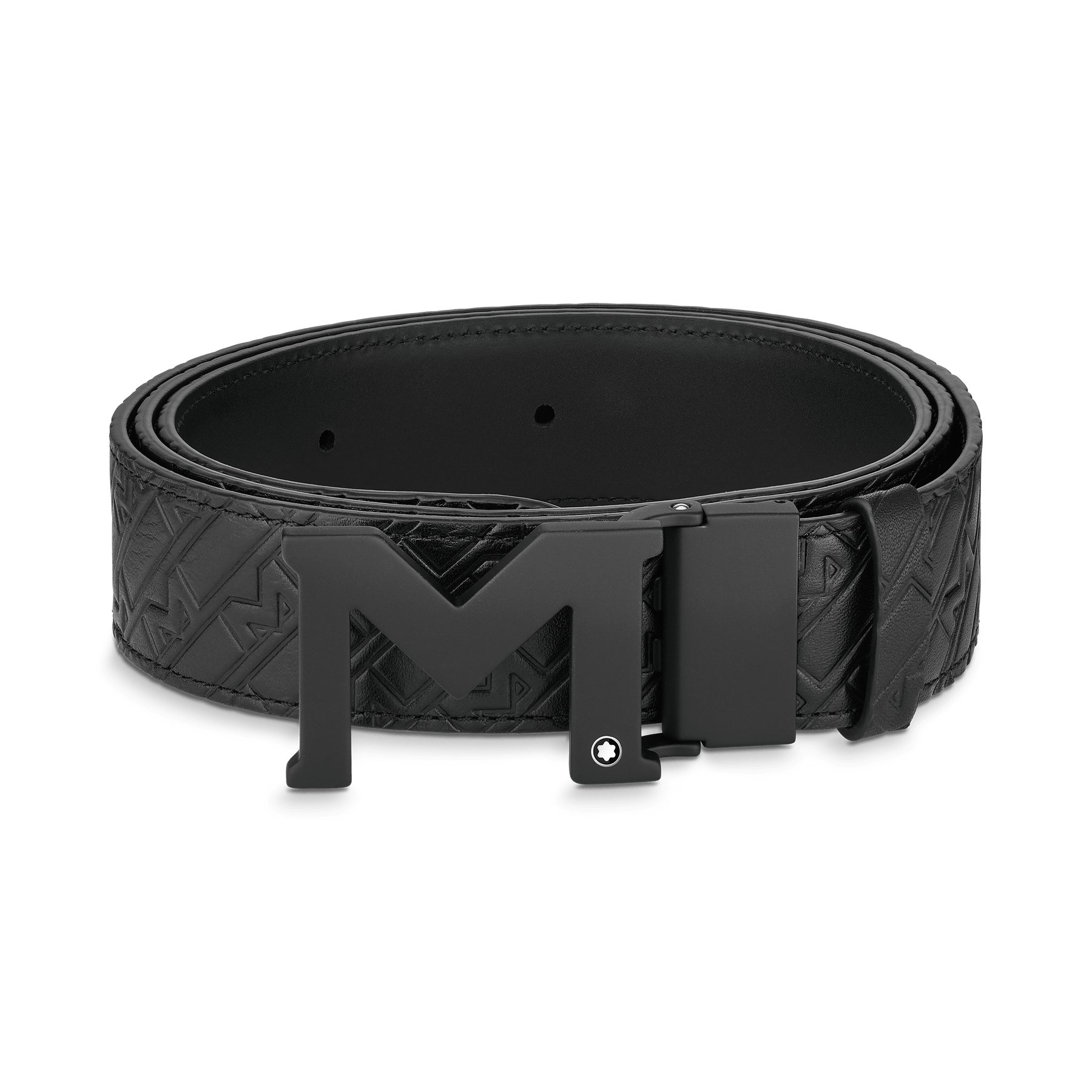 M buckle embossed black/plain black 35 mm reversible leather belt